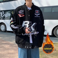 秋冬加潮机车服美式复古徽章宽松外套同款棒球服夹克~jk923，男装棉衣，星座601-2
