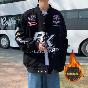 秋冬加潮机车服美式复古徽章宽松外套同款棒球服夹克~jk923图片