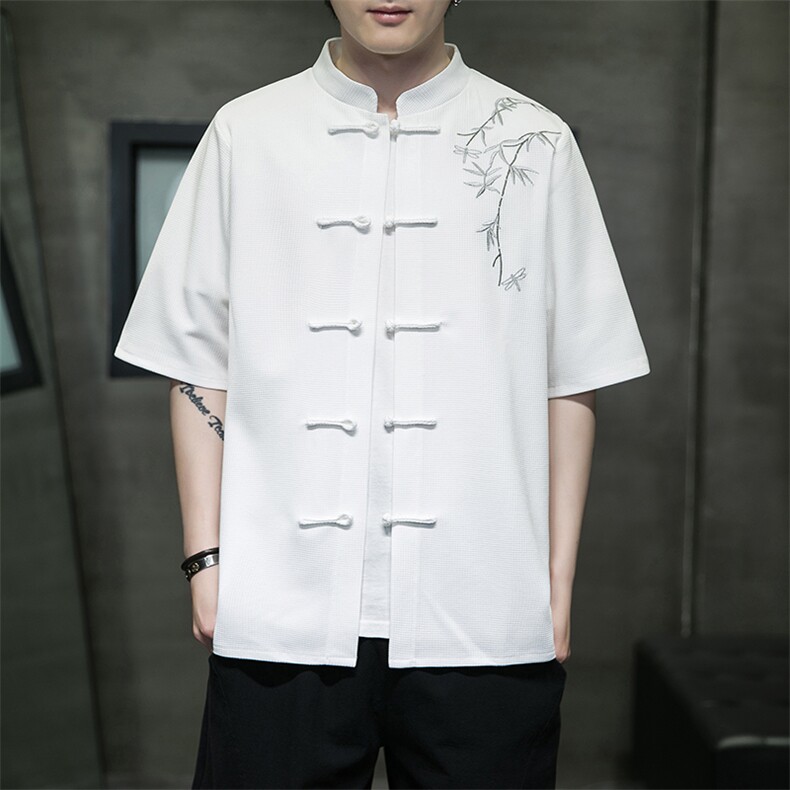 新款风刺绣汉服时尚唐装华夫格T329-P58-控75,男装民族服装,电商A227
