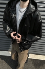 冬装24新款连帽宽松PU皮棉衣大码男装刺绣棉服棉袄外套S371-P138，男装棉衣，电商A233-1