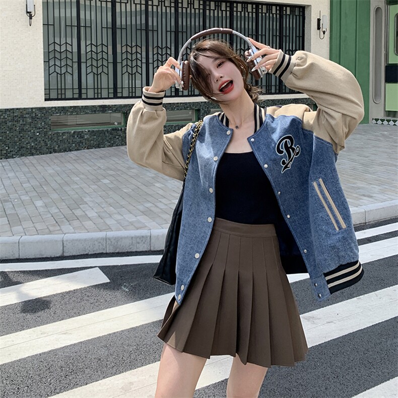【现货】撞色牛仔棒球服外套82386-P155-K228,女装短外套,2B076