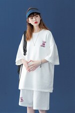 中性2023夏季小熊印花圆领宽松短袖运动风T恤套装TZ44P50控68，男装休闲套装，A247A