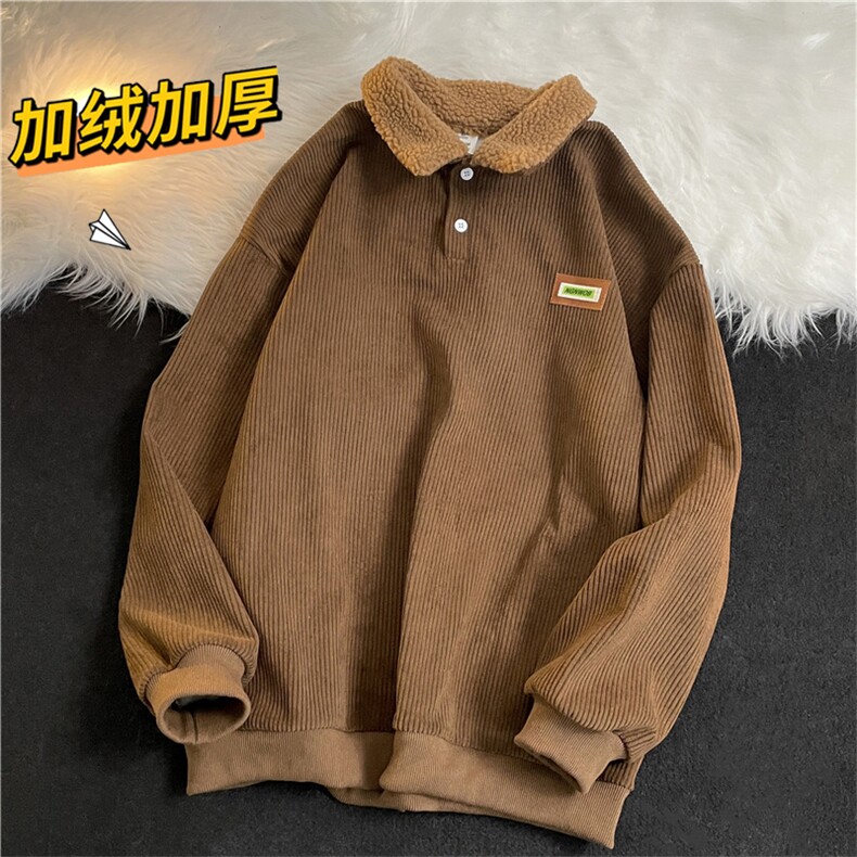 灯芯绒Polo领卫衣男款加绒加厚羊羔毛外套男冬季港风MY0103-P48,男装卫衣,星座308B-1