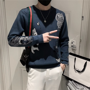男士圆领卡通套头针织衫毛衣青少年韩版修身毛线冬天保暖线衣S220图片