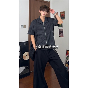 潮流痞帅港风文艺高街上衣休闲韩版宽松扎染复古T恤HY773TP38控68图片