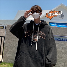 新款秋冬港风宽松连帽套头卫衣X5665-常规P70控88-加绒P80控98，男装卫衣，电商A061-1