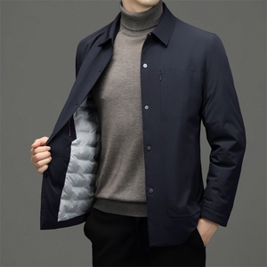 2023新款翻领纯色羽绒服男中年加厚保暖爸爸装冬季男士鹅绒外套图片