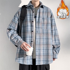 2024冬季新款港风光影墙大码格子加绒衬衫M-5XHC241042-P50，男装衬衫，电商A022