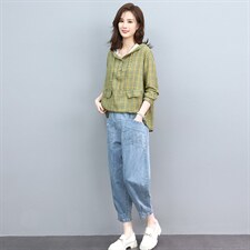春秋新款宽松时尚衬衫水洗刺绣牛仔裤套装女，女装套装/套裙，叶笙衣