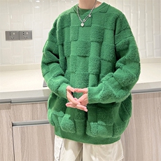 8XL-M特大码美式街头设计感毛巾绣格子毛衣男女情侣MY1204P50控68，男装针织衫/毛衣，电商D206-1