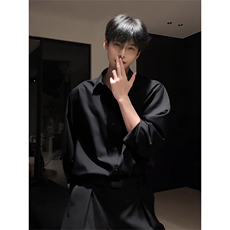 抖音得物品质二开26春装中性风冰丝休闲长袖衬衣垂感宽松上衣W88，男装衬衫，电商A486-1