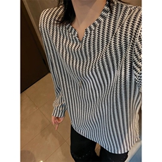 美式高街千鸟格子长袖T恤男女亨利V领英伦雅痞休闲宽松长袖打底衫，男装T恤，电商A443