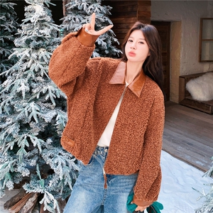 小个子撞色拼接羊羔毛加厚棉服皮毛一体外套2C325-563P175K268图片