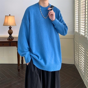 纯色圆领毛衣男女简约宽松秋冬新款加厚oversize潮流打底针织毛衫图片