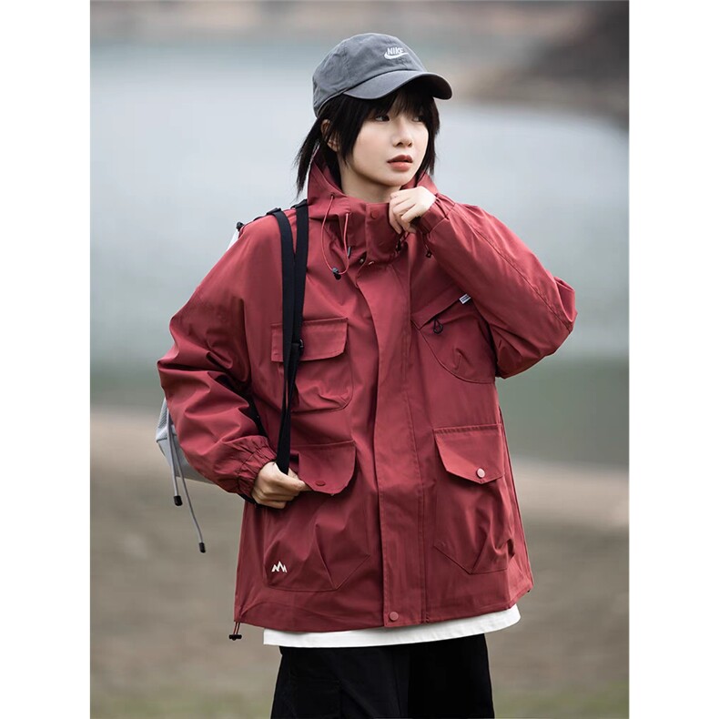 户外防水连帽冲锋衣春秋日系登山原宿宽松工装潮男女夹克HH81 P62图片