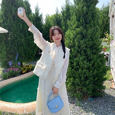 法式小香风流苏马甲连衣裙两件套女春秋新款轻熟风白色气质长裙子，女装套装/套裙，纯色衣恋