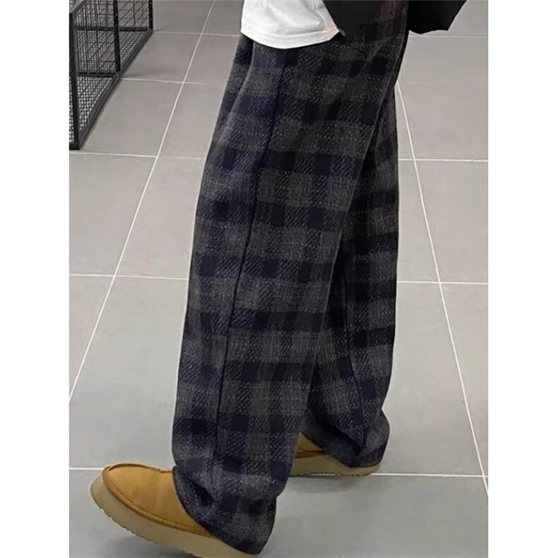 [002]毛呢格子裤男春季休闲长裤宽松阔腿休闲裤 A079-KC19-P45图片