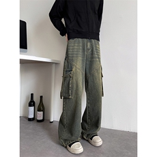 美式多口袋高腰显瘦高街阔腿工装休闲牛仔裤K663TP55控88，男装牛仔裤，电商A102B