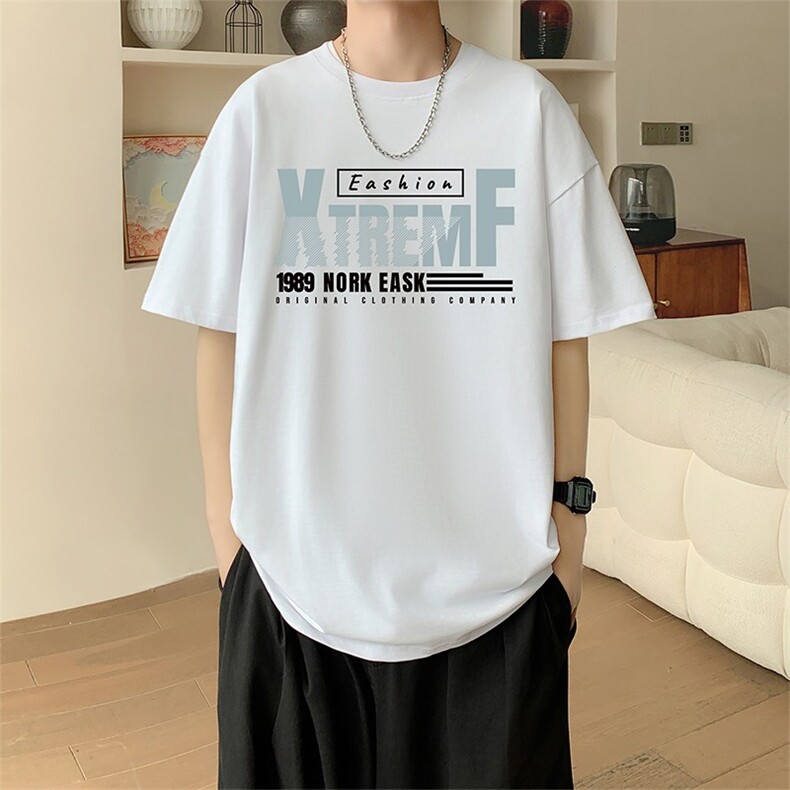 新款夏季男装纯棉短袖T恤落肩款印花时尚休闲宽松上衣,男装T恤,星座1013
