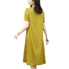 桑蚕丝半袖连衣裙女夏装高端洋气妈妈V领宽松真丝长裙，女装连衣裙，梦芯尔
