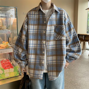 A720-P40 秋季新款长袖格子衬衫男士潮流宽松休闲衬衣外套图片