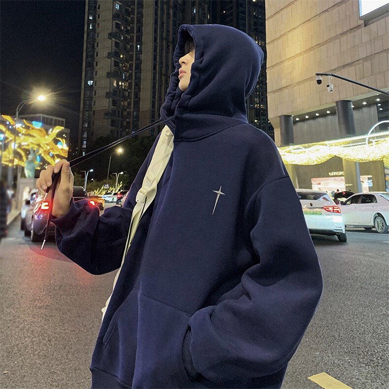 QC5189-TP45控价58港风刺绣连帽卫衣男秋季学生套头外套男,男装卫衣,电商A102-1