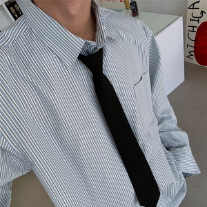 条纹休闲衬衫男春季宽松长袖衬衣韩版潮流翻领上衣710-806P50图片