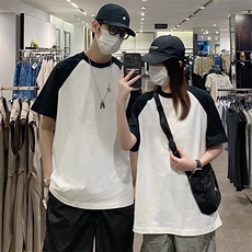 抖音得物高品质二开240克宽松纯棉美式潮牌插肩袖拼接短袖T恤，男装T恤，电商A486
