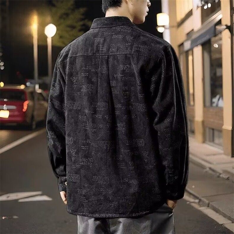 新款黑色男士衬衫美式宽松潮流百搭休闲衬衣外套JK376-P62,男装衬衫,星座208-5