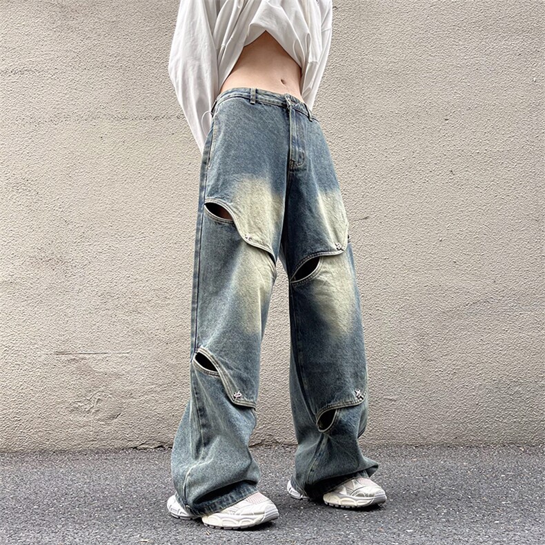 港风秋款男牛仔裤破洞别针渐变色直筒长裤NK2007P55,男装牛仔裤,星座1013-1