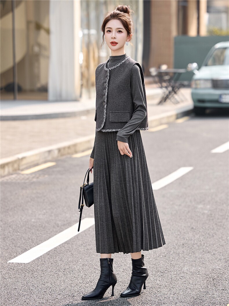 2026春季新品简约时尚假三件两件套裙,女装套装/套裙,美沁