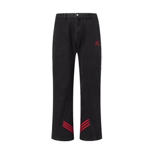 26@斜杠三条纹红黑撞色拼接休闲长裤子直筒牛仔裤K71306-P36网图图片