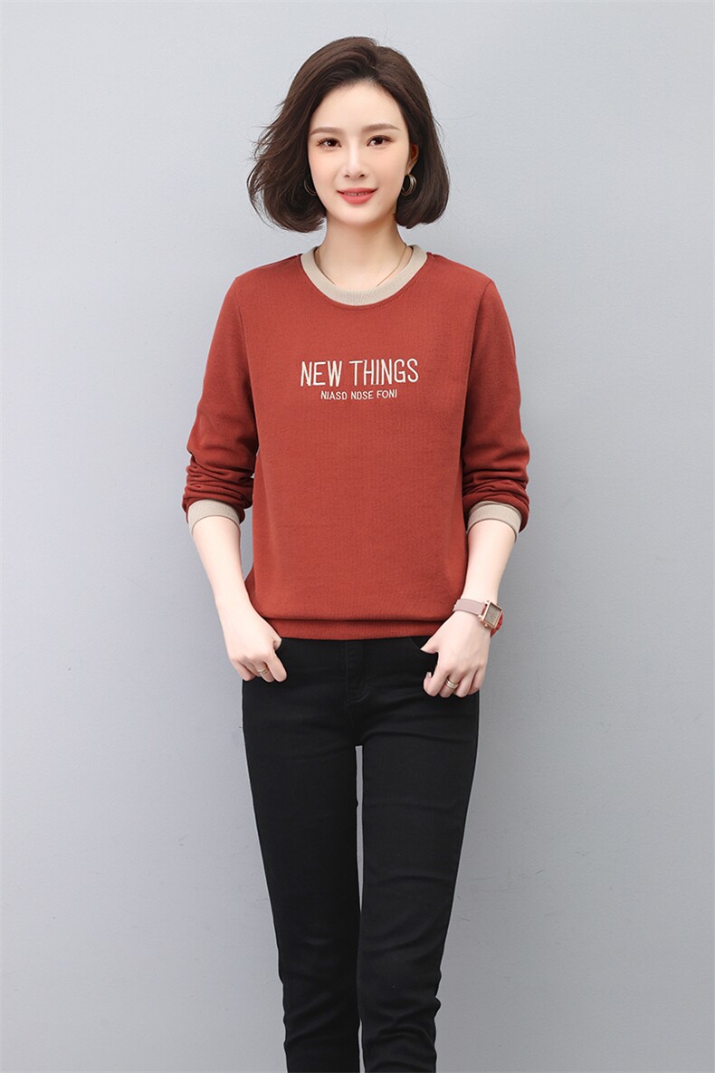2023年春季秋季长袖圆领刺绣卫衣T恤,女装T恤,依倍林