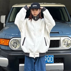 抖音得物高品质26春装美式高街重磅结构拼接织带立领卫衣外套CM42图片