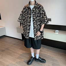 新款衬衫标准潮潮流原宿慵懒夏季五分袖简约日常青春流行气质，男装衬衫，星座716-2