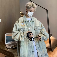 破洞牛仔外套男春秋款美式复古潮牌衣服J1186P58，男装夹克，星座1116-2