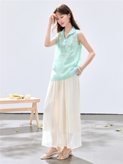 夏季新款现货！2026洋气时尚百搭款刺绣上衣+琉璃亮光阔腿裤套装，女装套装/套裙，央宝儿