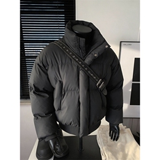 现货5W件冬季三防重磅硬挺boxy短款羽绒立领PU皮棉衣外套加厚棉服，男装棉衣，电商A486