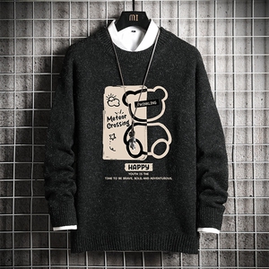 加厚加绒毛衣男大码毛线衣男针织衫M19352-P45加绒款-P65网格