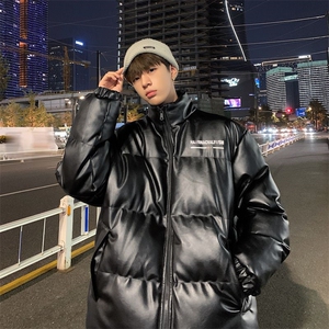 pu皮棉服男新款痞帅时尚羽绒棉衣ins潮牌宽松冬装棉袄男士外套图片