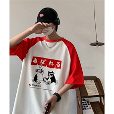 2025夏季新款日系可爱卡通猫咪图案印花中性幸运T恤T985/P35控48，男装T恤，电商A148