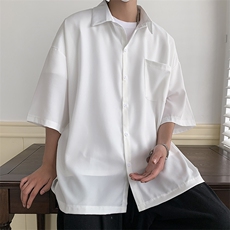 短袖衬衫男青年夏季新款港风宽松冰丝坠感衬衣CS8805-35，男装衬衫，星座214-3