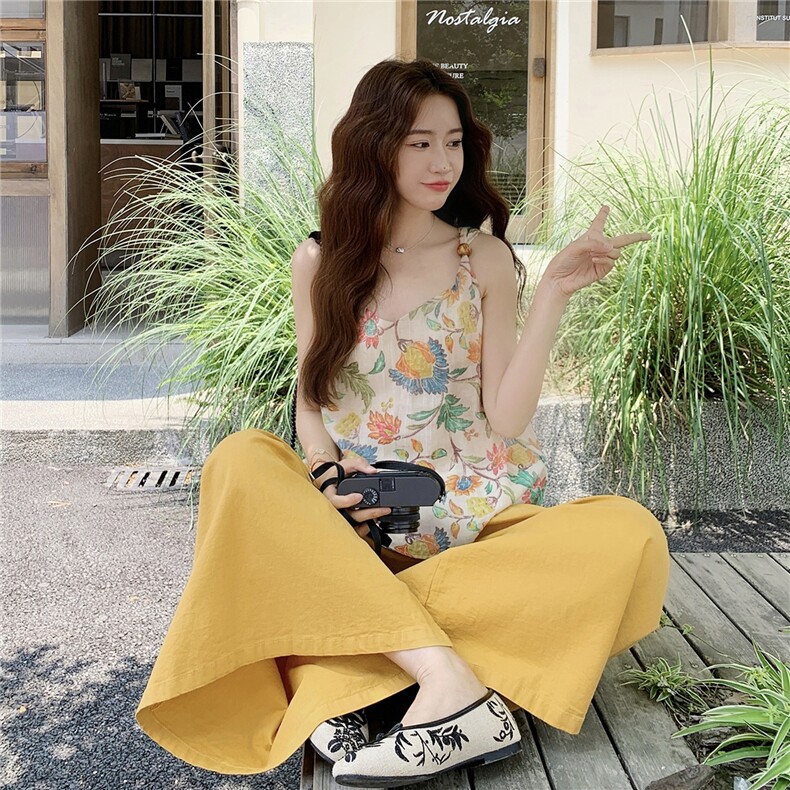 复古减龄新中式国风套装2025新款女夏不撞款印花背心阔腿裤两件套,女装套装/套裙,2B237