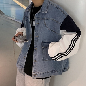 秋季假两件ins牛仔夹克潮牌欧美街头嘻哈宽松工装外套 W1339-P60图片