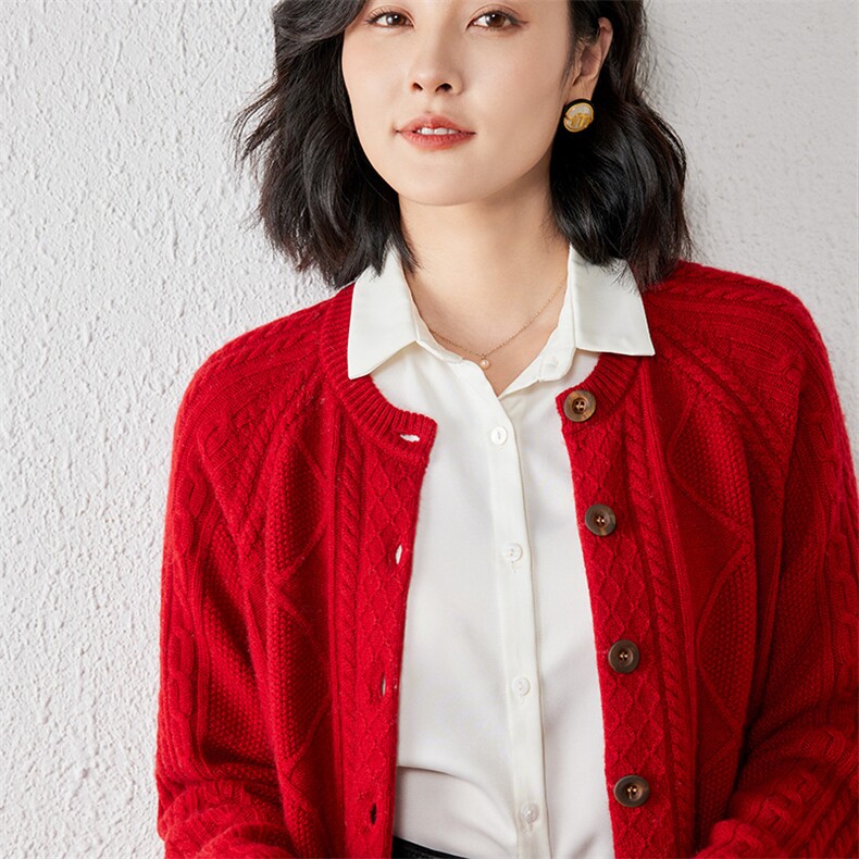 2025年春季开衫单排扣羊绒修身型常规单件长袖圆领山羊绒时尚百搭,女装羊绒衫,春贝羊绒