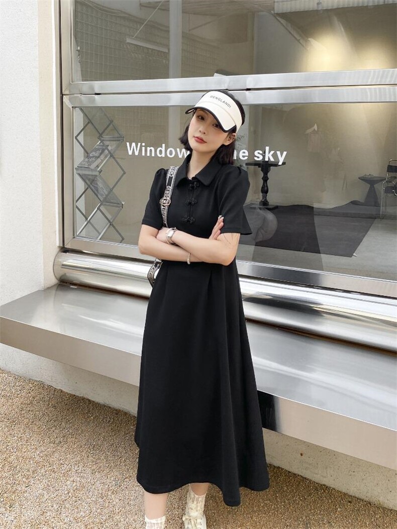 【新款】盘扣朱迪面料长连衣裙，女装连衣裙，哥卓