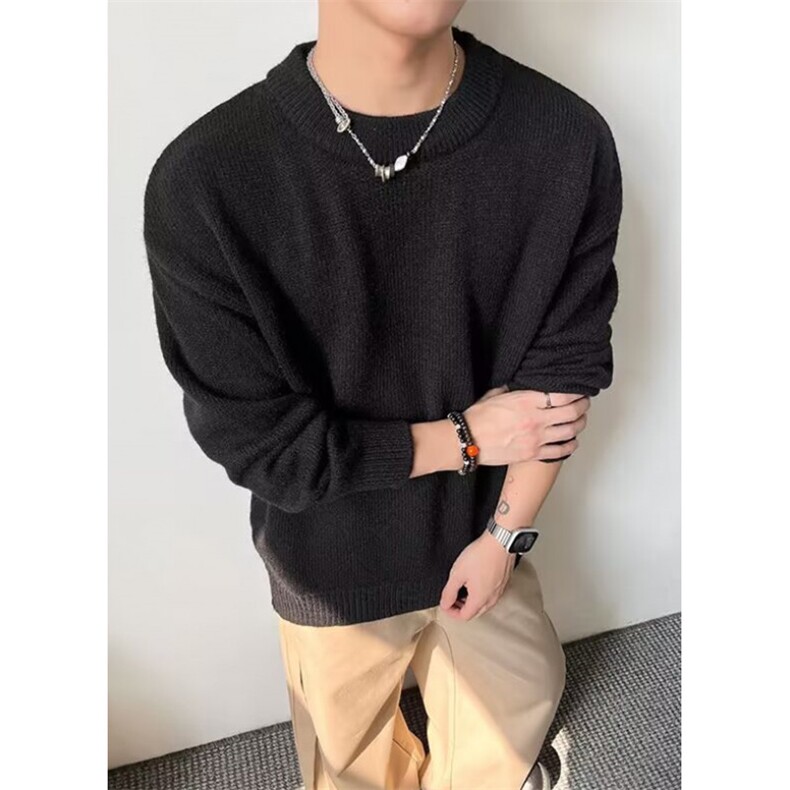 慵懒文艺冬季百搭宽松慵懒风假两件撞色灰色圆领针织毛衣M5807,男装针织衫/毛衣,星座1116A（原606A-3）