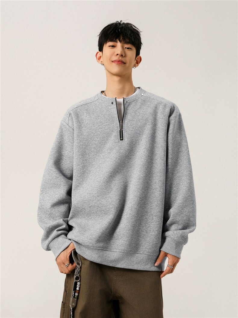 WY802-尺码M-3XL-P35-重磅纯色半拉链套头圆领卫衣宽松长袖上衣,男装卫衣,星座1811B