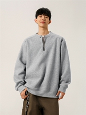 WY802-尺码M-3XL-P35-重磅纯色半拉链套头圆领卫衣宽松长袖上衣，男装卫衣，星座1811B