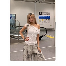 简约流行水墨提花牛仔裤ins新款慵懒原宿潮流时尚日系文艺气质，男装牛仔裤，星座506A